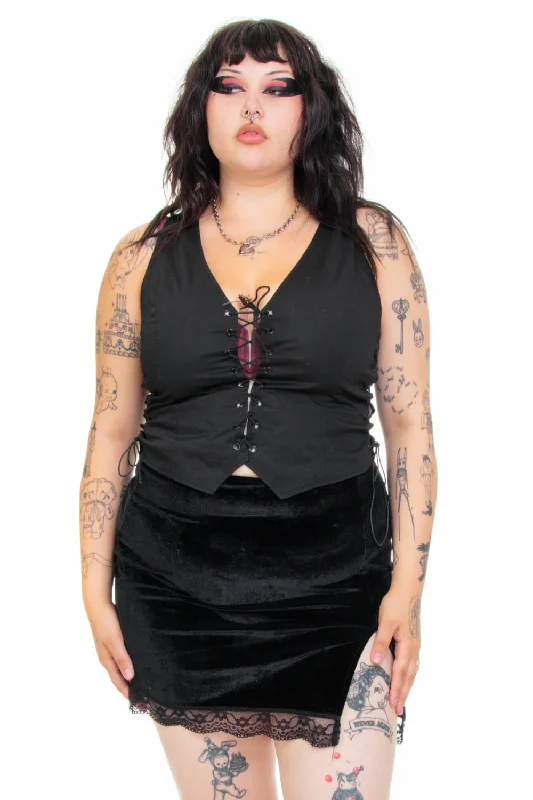 Vintage Y2K Gothic Rose Velvet Lace Skirt - XL