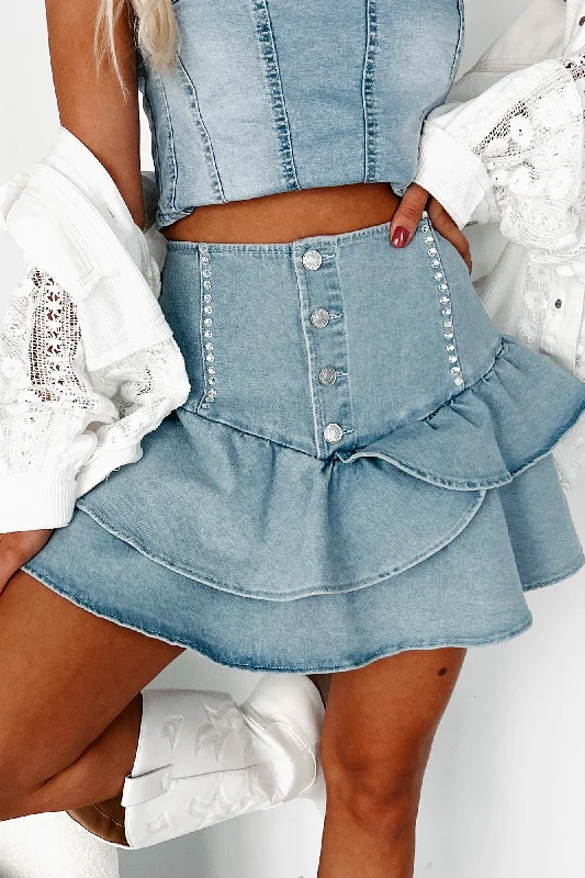 Undisputably Cute Ruffled Denim Mini Skirt (Medium Wash)