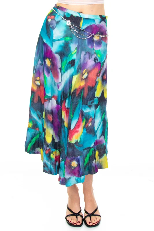 Vintage Y2K Trippy Painted Flower Maxi Skirt - S