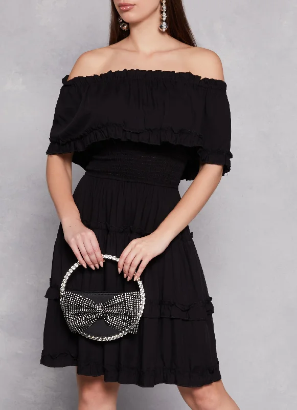 Off The Shoulder Tiered Ruffle Trim Dress