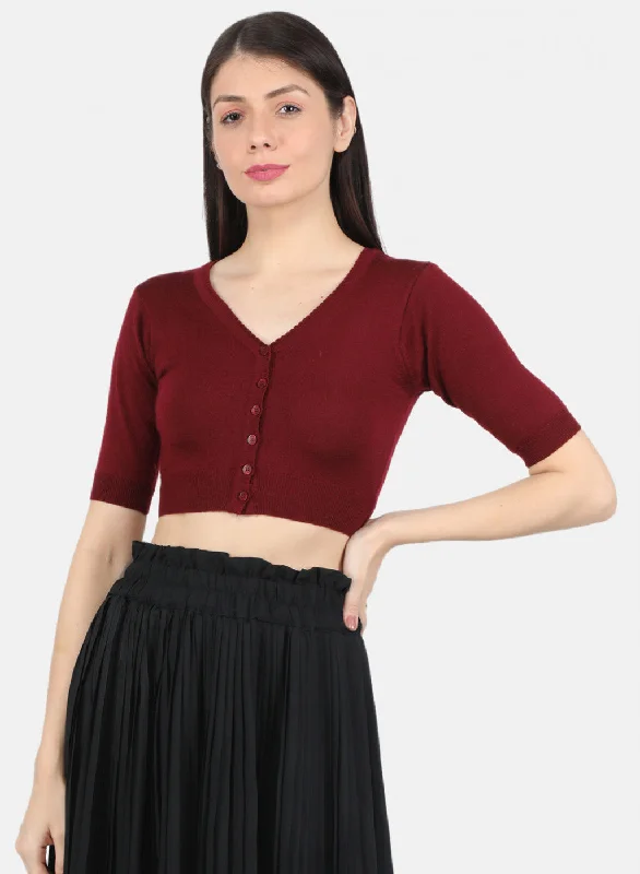 Women Dark Maroon Solid Blouse