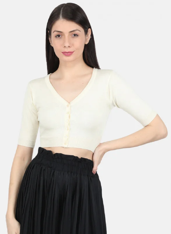 Women Off White Solid Blouse