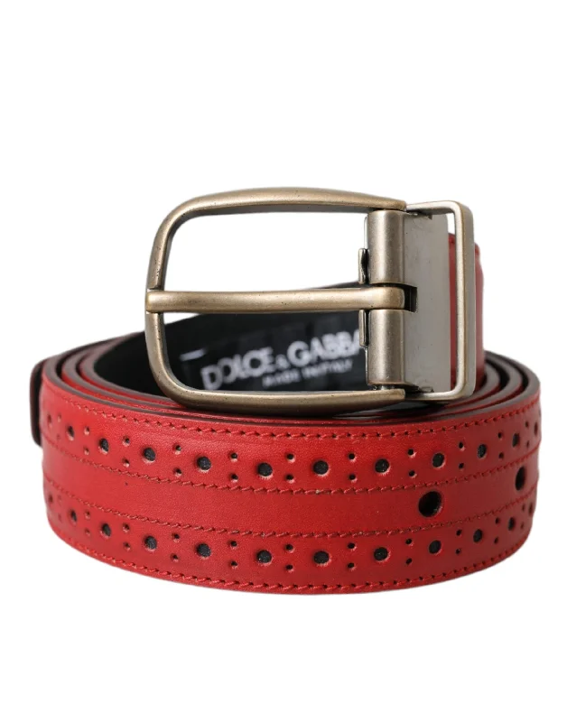 Dolce & Gabbana  Perforated Leather Metal Buckle Belt Men's Men