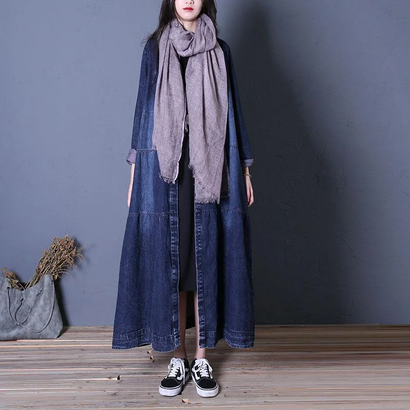 boutique denim blue overcoat oversize fall women coats patchwork Button Down