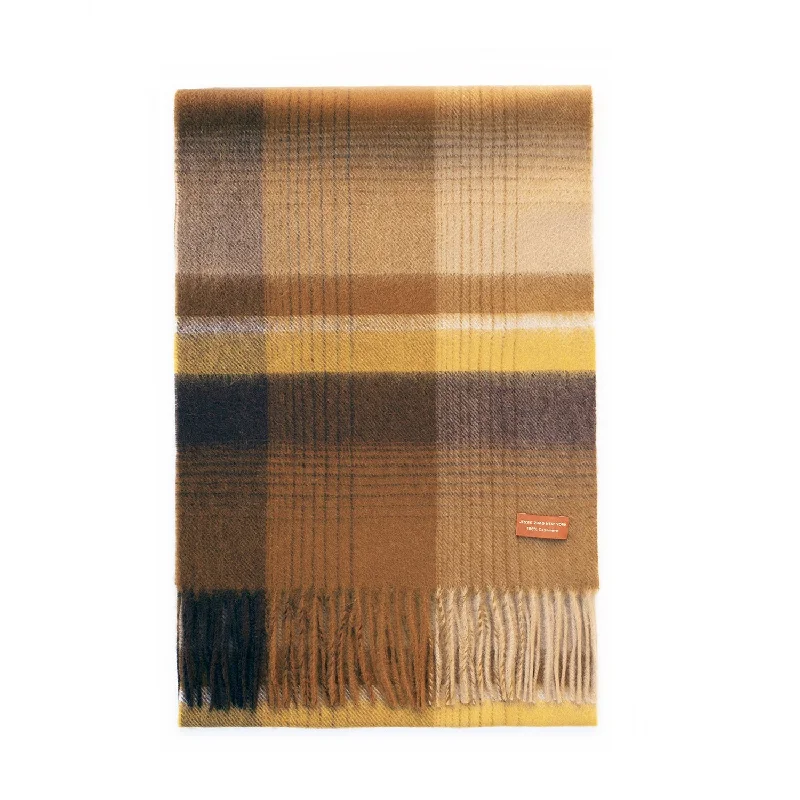 Cashmere Plaid Fringe Scarf - Ochre