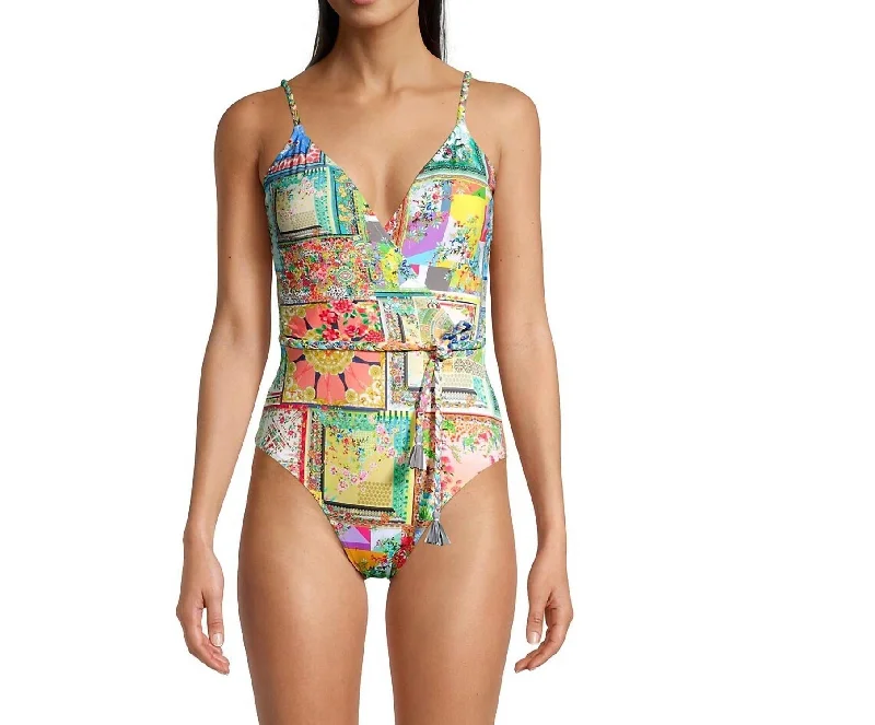 Fleur Braided One Piece Wrap Swimsuit In Multi