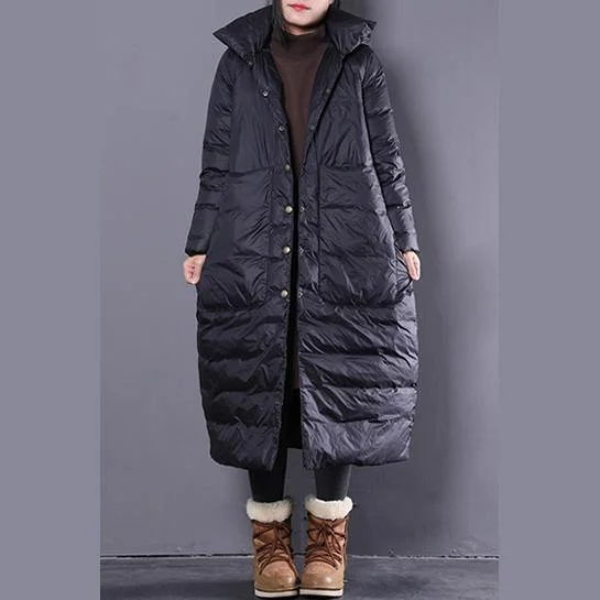 Warm black down coat plus size clothing hooded down coat Casual Large pockets down coat