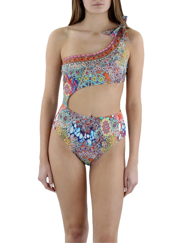 Womens Embellished Cut-Out One-Piece Swimsuit