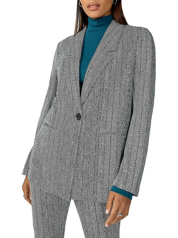 Womens Herringbone Office One-Button Blazer